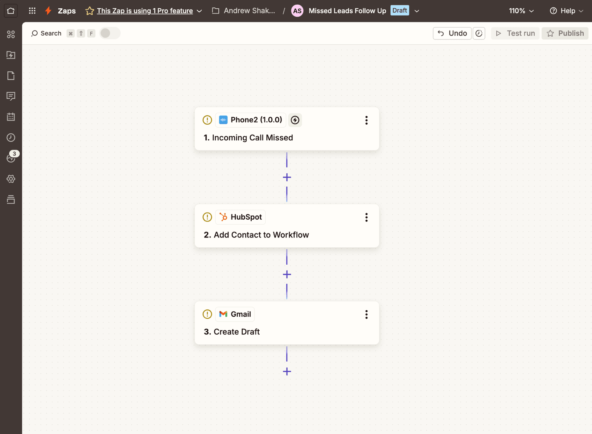 Phone2 Zap connecting incoming calls to HubSpot and Gmail