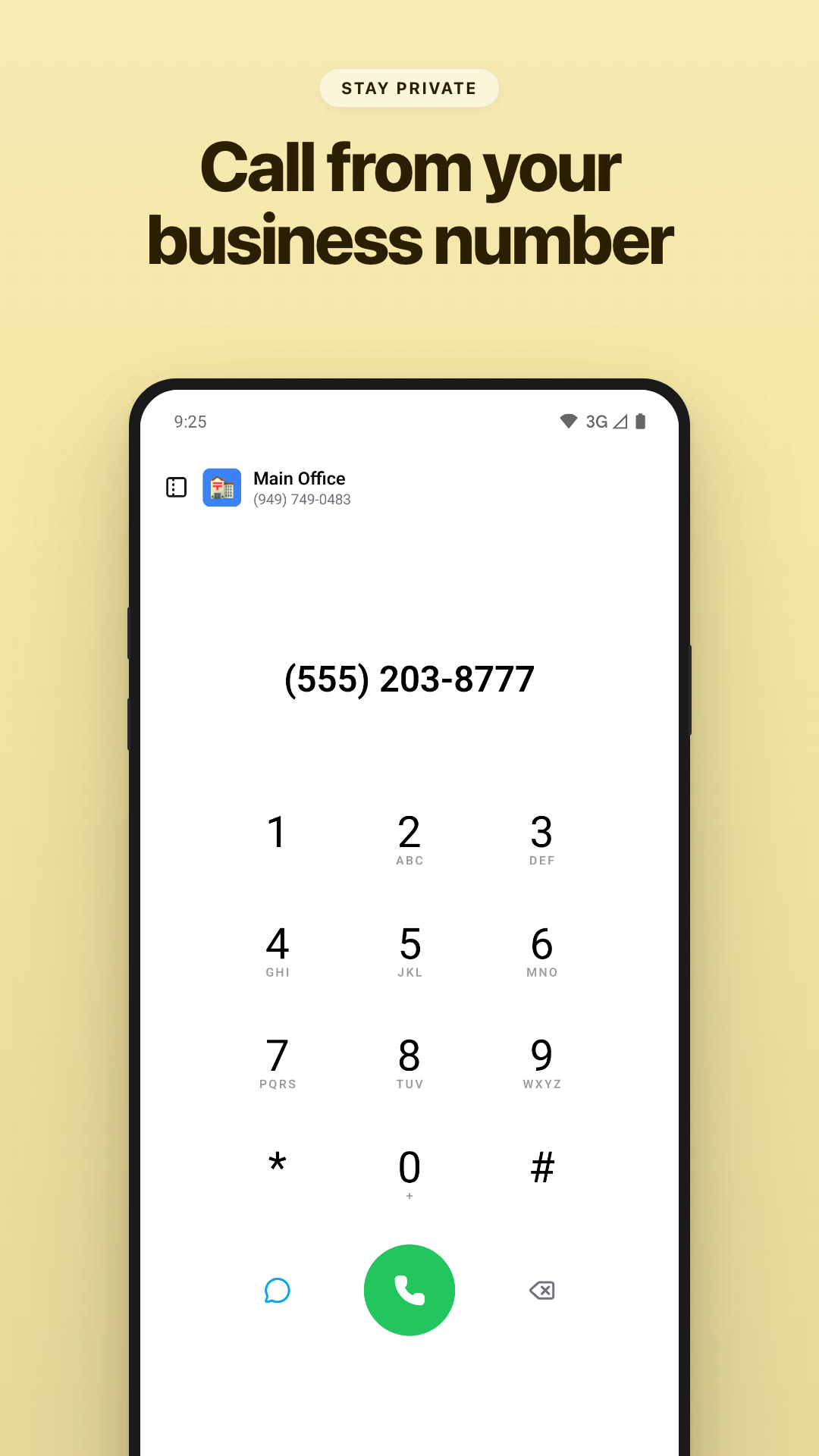 Dialpad showing call from business number