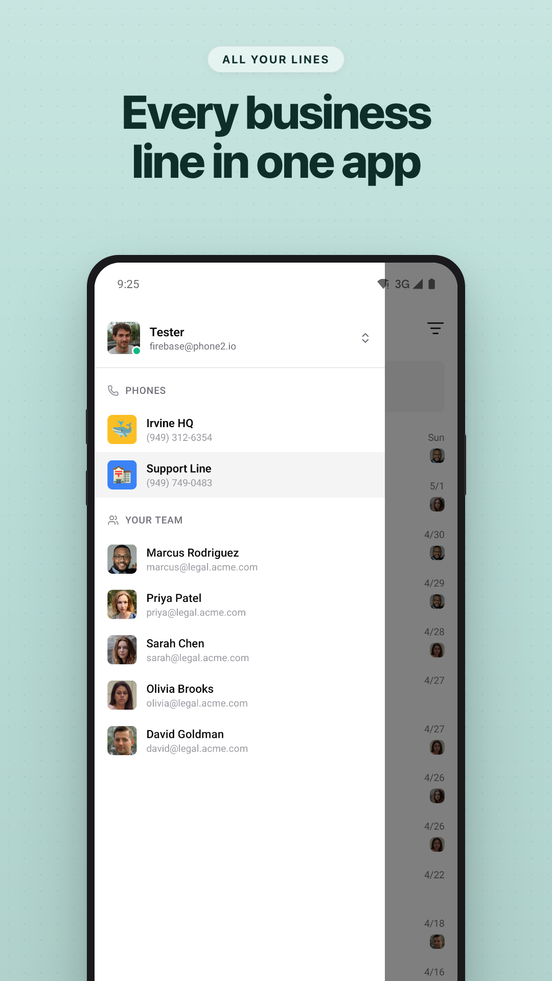 Workspace showing multiple business lines